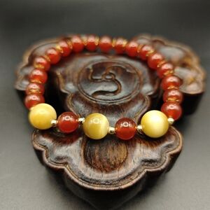 Mix Red Agate & Gold Tiger's Eyes Bead Bracelet